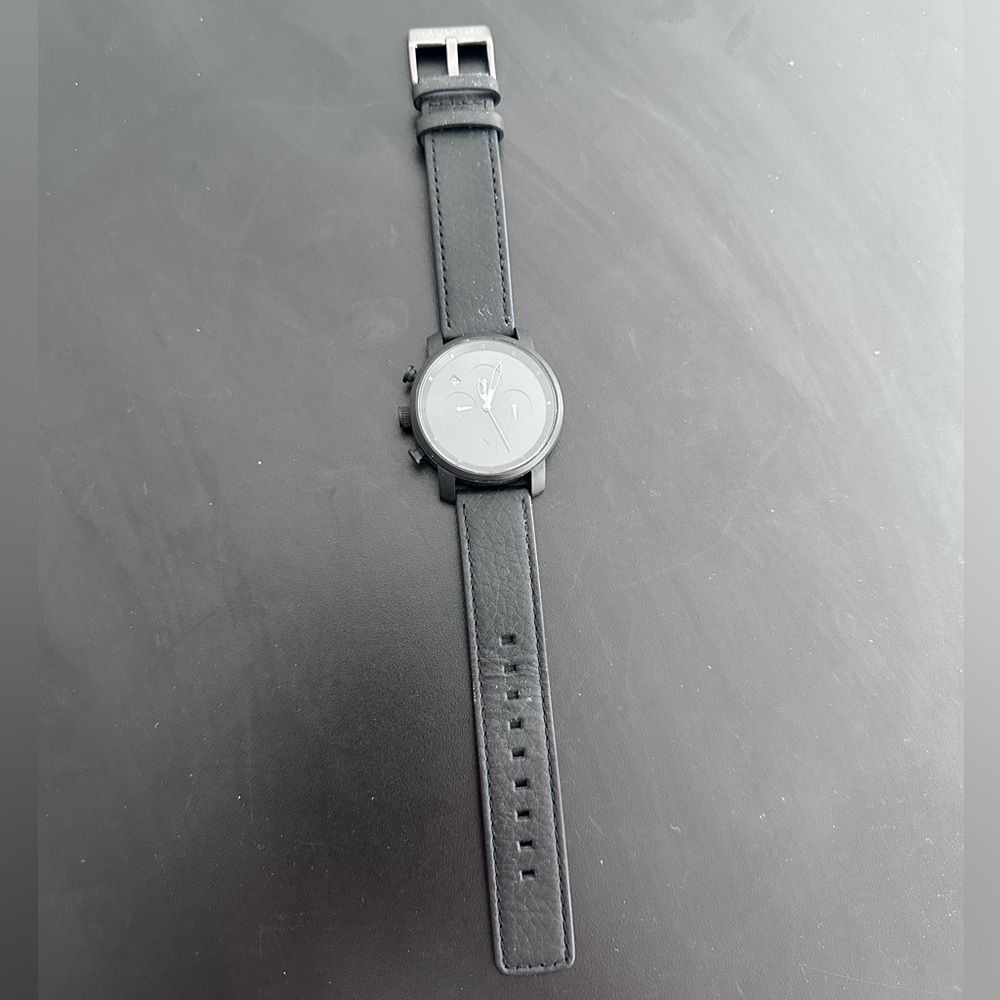 MVMT Black Leather Strap Watch